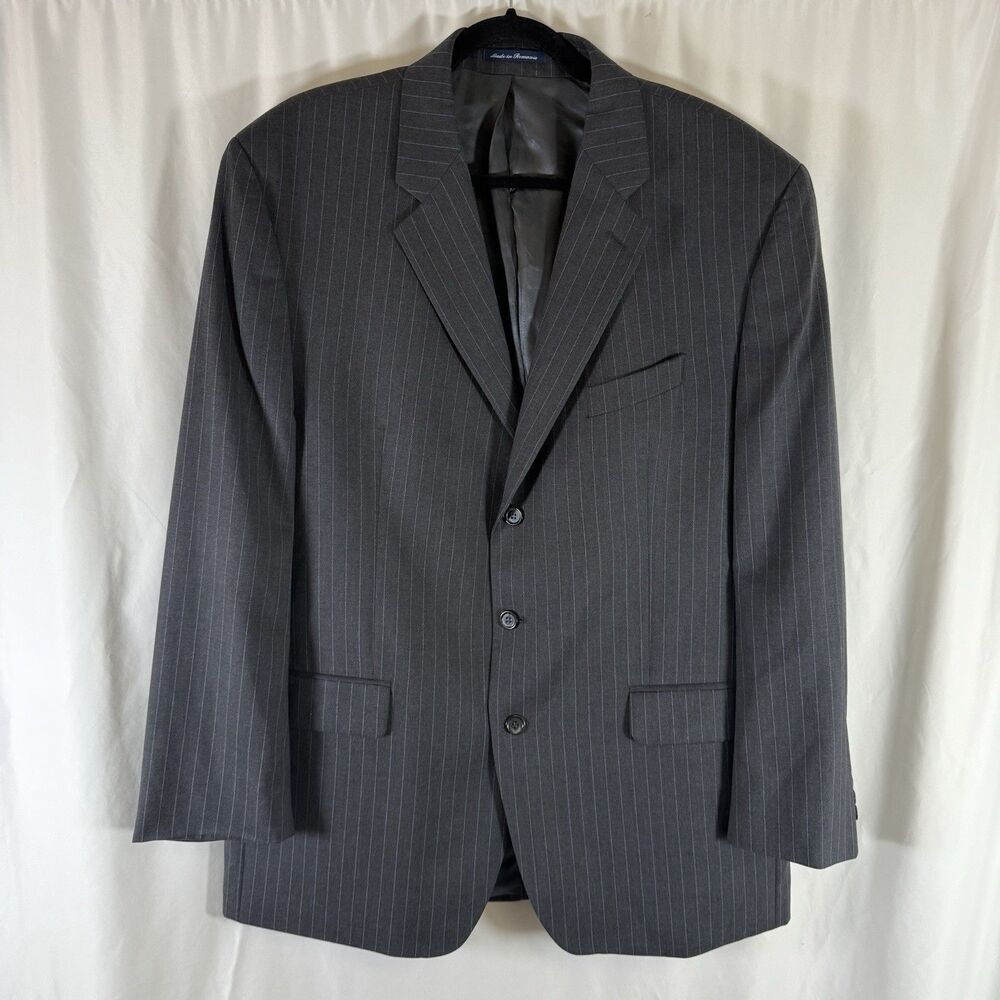 Lauren Ralph Lauren 100% Wool Blazer Men's 48L Grey Striped 3 Button Front
